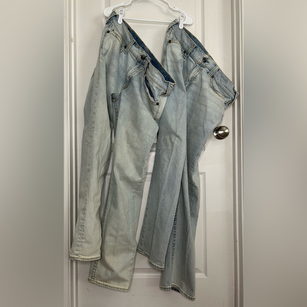 LOT True Religion 36x32 Ricky Light Wash Relaxed Straight Super T Jeans No Flap